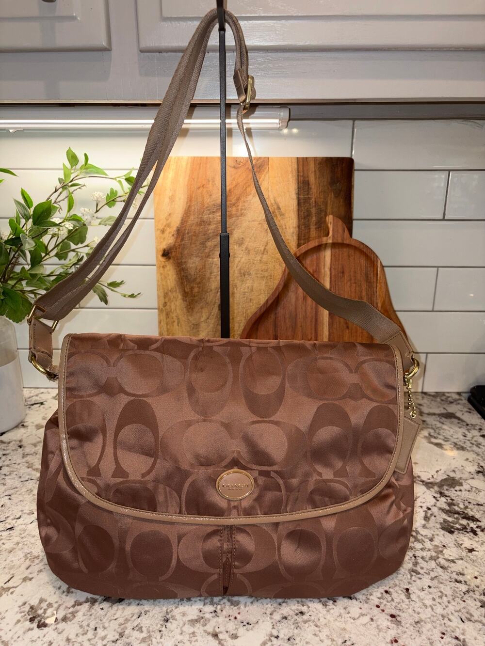 Coach Brown Signature Canvas Computer Messenger Bag READ